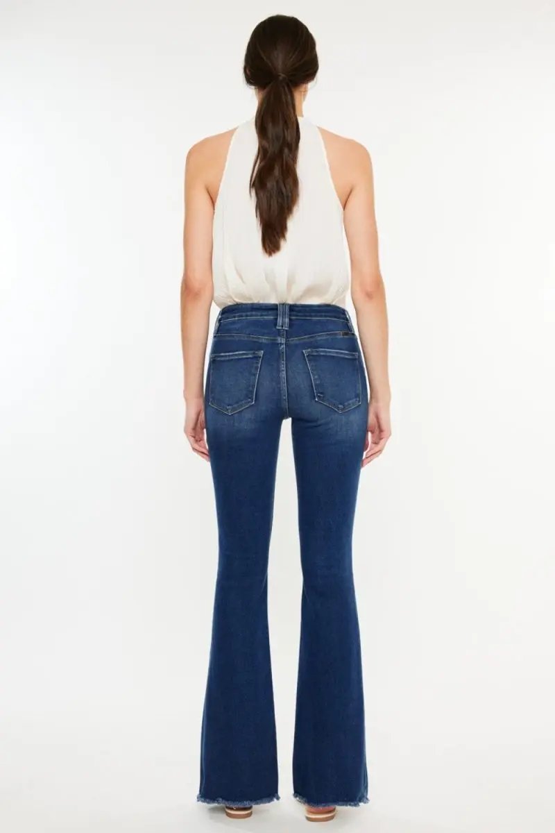 Kancan Cat's Whiskers Raw Hem Flare Jeans for Women - Love Salve